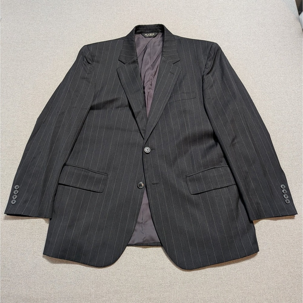 Jos A Bank Traveler Men's Blazer 40S Gray Pinstripe 100% Wool Suit Jacket Formal